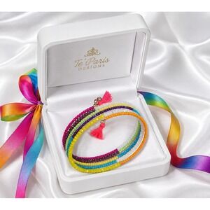 INC International Concepts Multi Color Beaded Tassel Wrap Bracelet NWT
